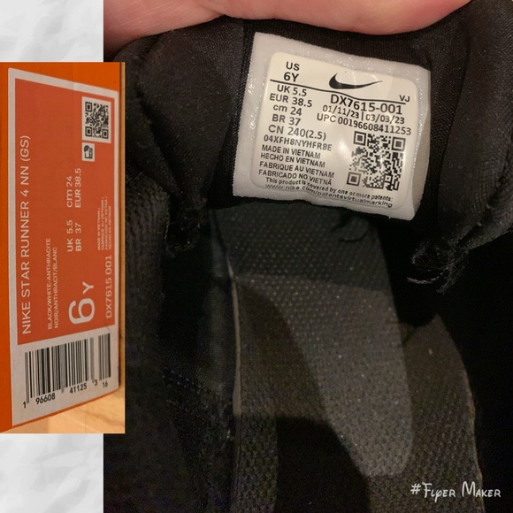 Nike Black & White Running Shoes - size 6 Youth - Picture 9 of 16